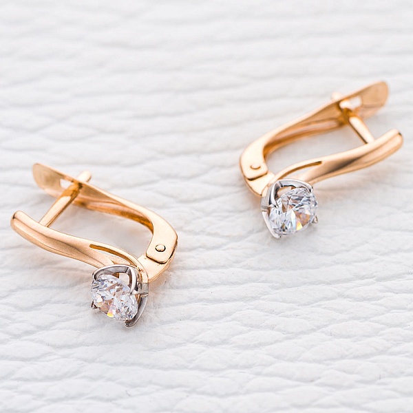 Серьги из красного золота с 2 кристаллами swarovski