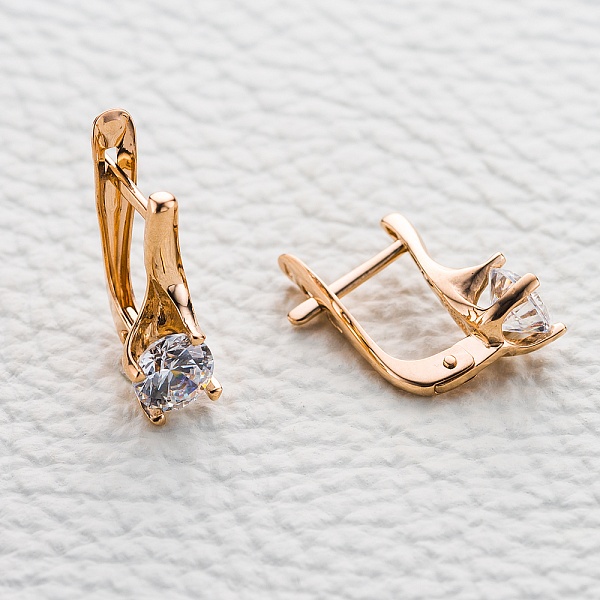Серьги из красного золота с 2 кристаллами swarovski
