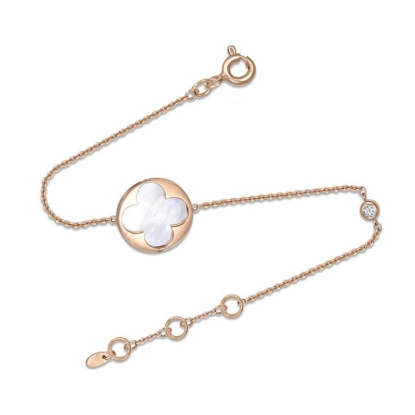 Браслет Клевер из красного золота с перламутром и фианитом