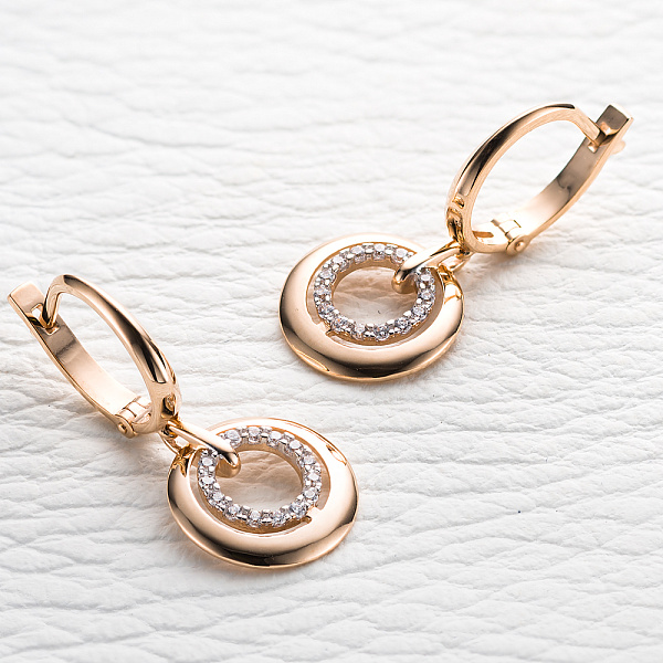 Серьги из красного золота с 56 фианитами