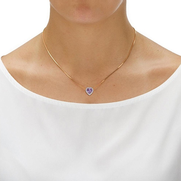 Подвеска Сердце из красного золота с аметистом и 18 фианитами