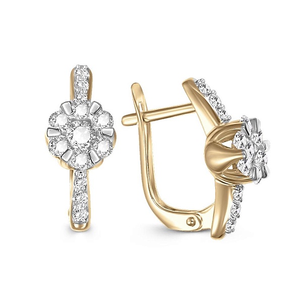 Серьги Малинки из жёлтого золота с 26 бриллиантами