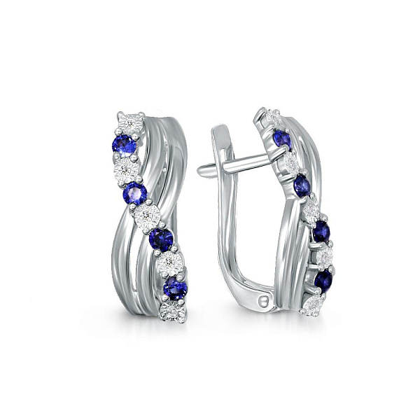 Серьги Дорожки из белого золота с 8 сапфирами и 10 бриллиантами