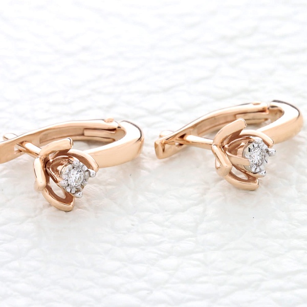 Серьги Клевер из красного золота с 2 бриллиантами