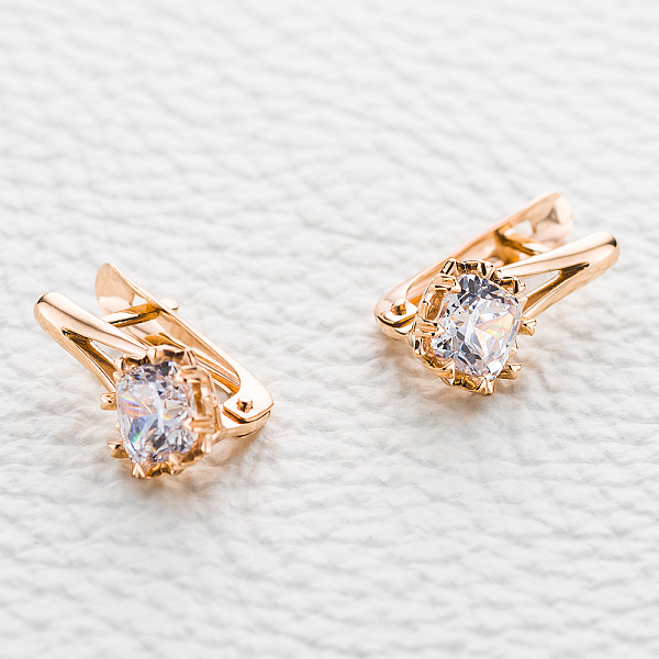 Серьги из красного золота с 2 кристаллами swarovski