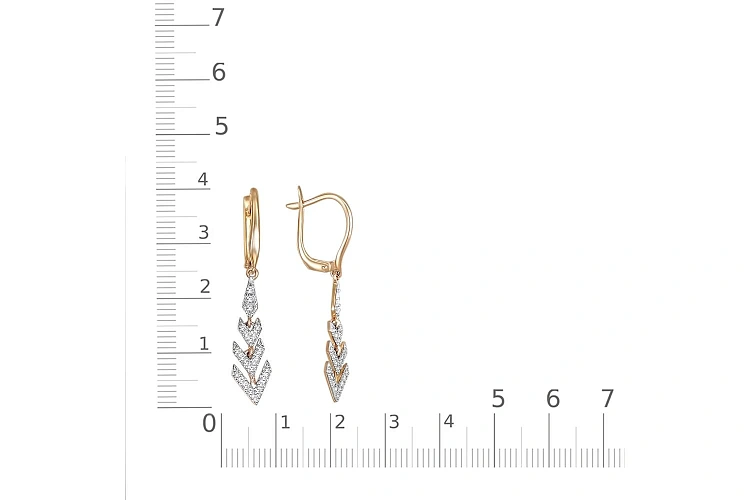 Серьги из красного золота с 48 фианитами