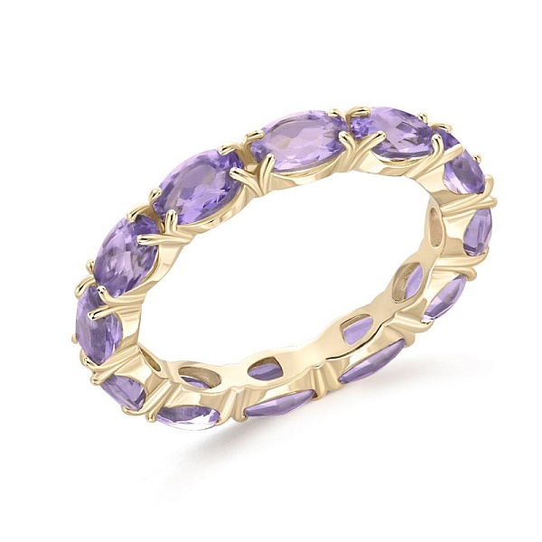 Кольцо Дорожка из жёлтого золота с 12 аметистами