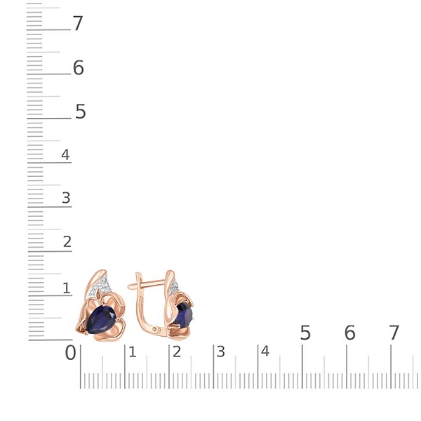 Серьги Цветы из красного золота с 2 корундами и 10 бриллиантами