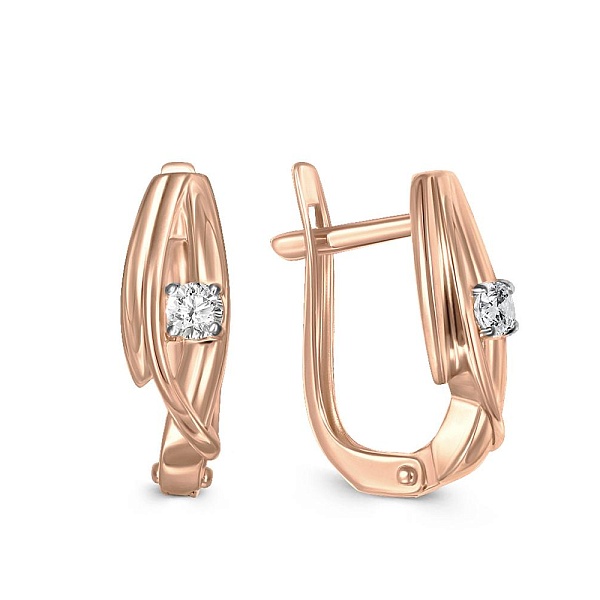 Серьги из красного золота с 2 фианитами