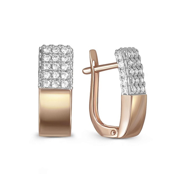 Серьги из красного золота с 56 фианитами