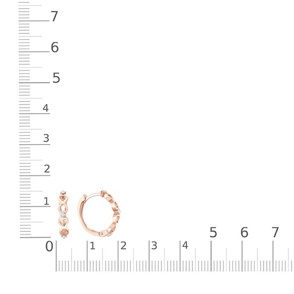 Серьги Сердца из красного золота с 6 фианитами