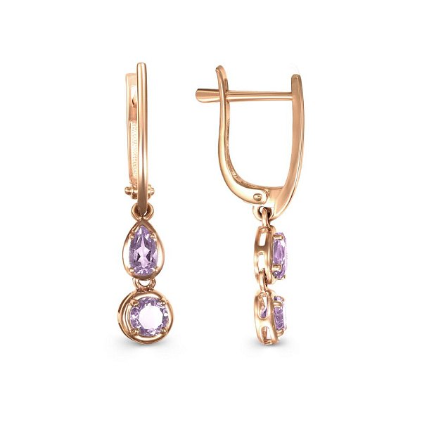 Серьги из красного золота с 4 аметистами