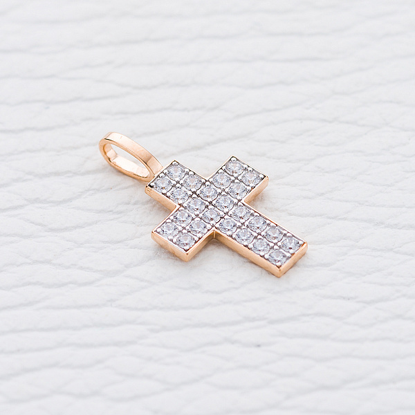 Крест из красного золота с 24 фианитами