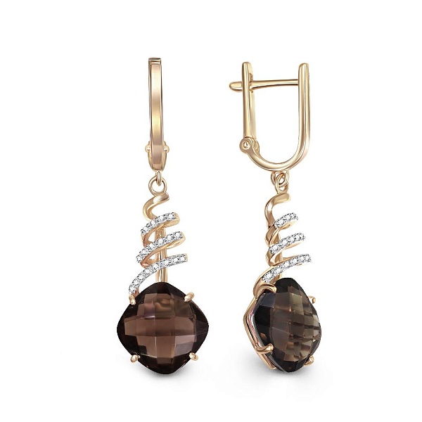 Серьги из жёлтого золота с 38 раухтопазами