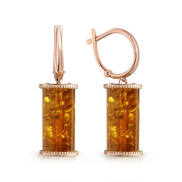 Серьги из красного золота с янтарём