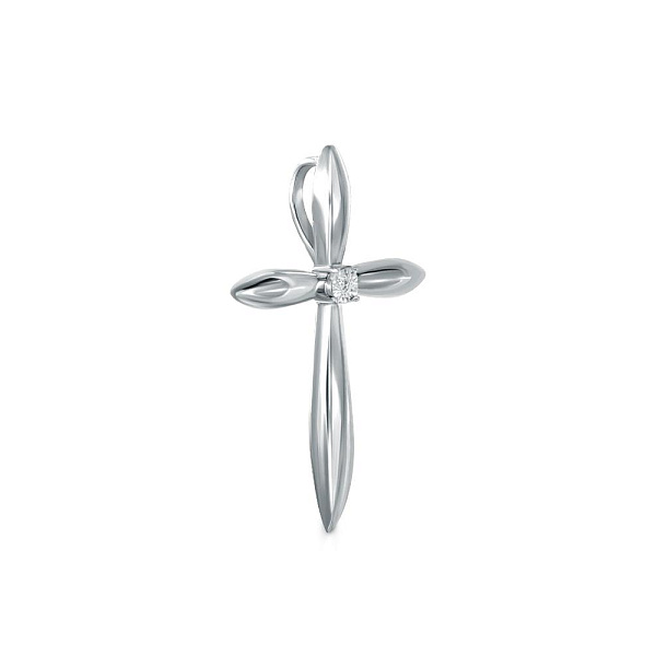 Крест из белого золота с бриллиантом