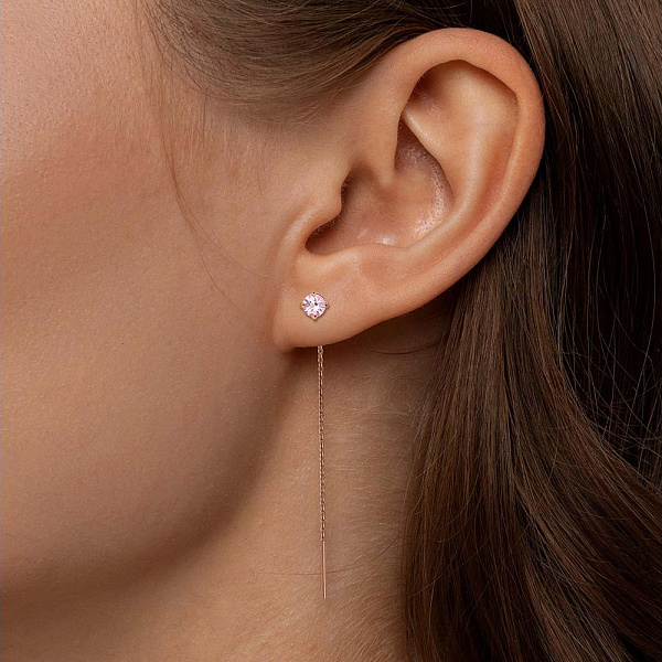 Серьги-продёвки из красного золота с 2 морганитами