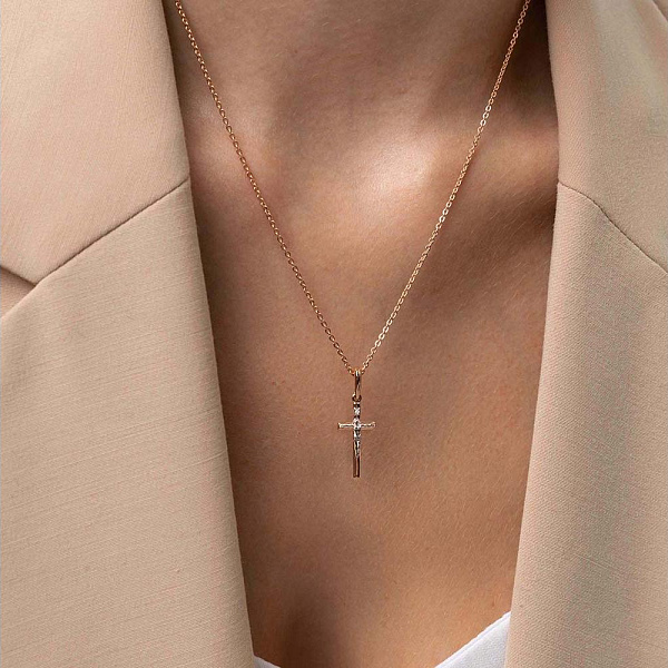 Крест из красного золота с фианитом