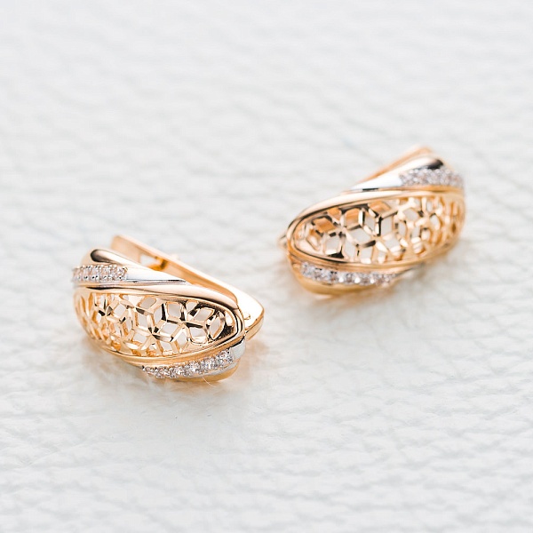 Серьги из красного золота с 24 фианитами