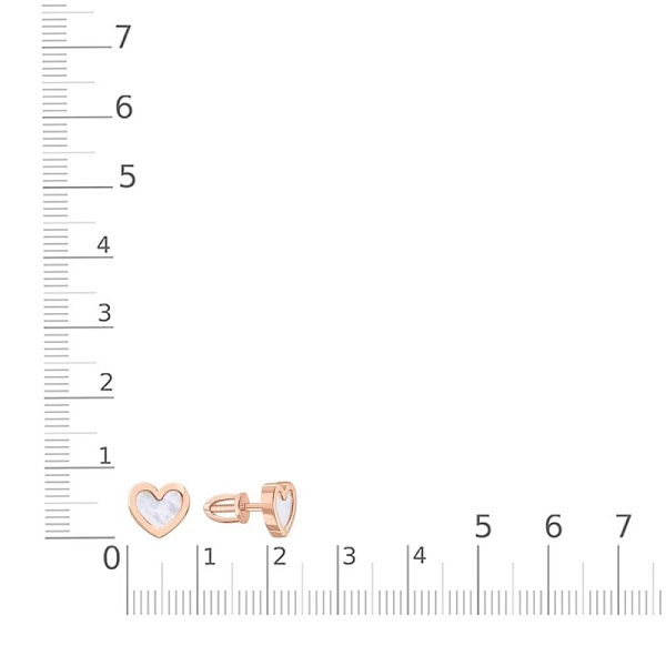 Серьги-пусеты Сердца из красного золота с перламутром