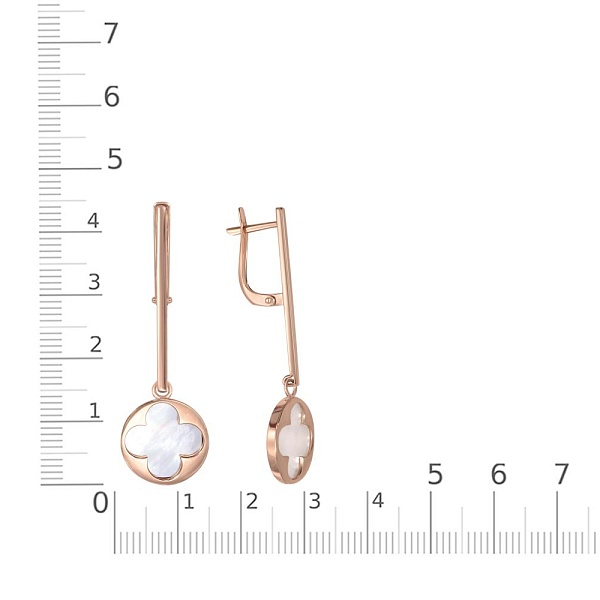 Серьги Клевер из красного золота с перламутром