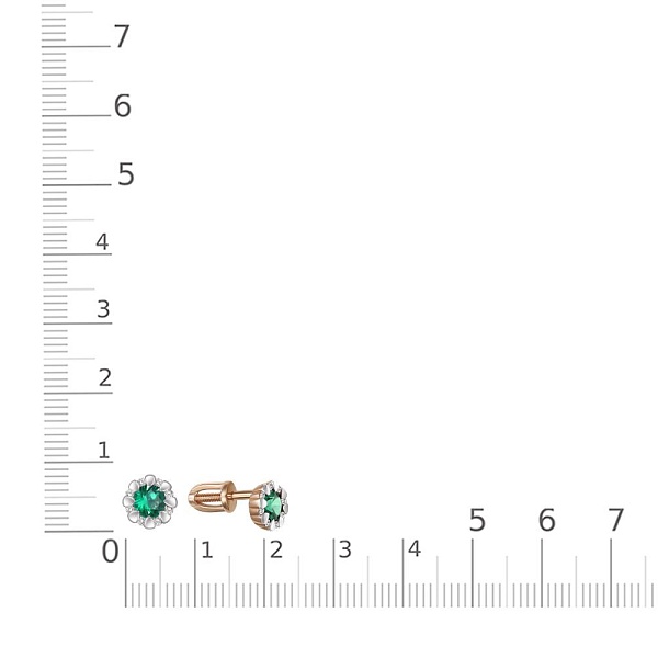 Серьги-пусеты из красного золота с 2 изумрудами и 16 бриллиантами