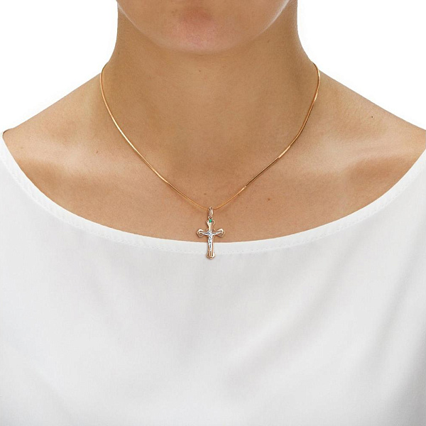 Крест из красного золота с изумрудом