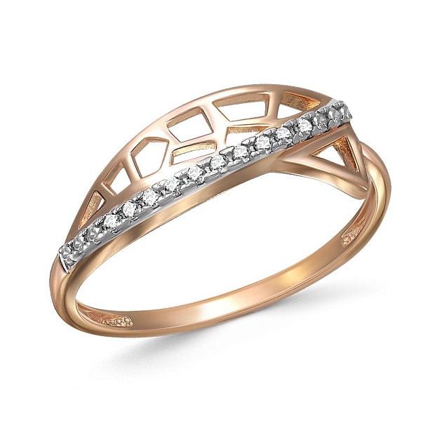 Кольцо дорожка из красного золота с 16 фианитами