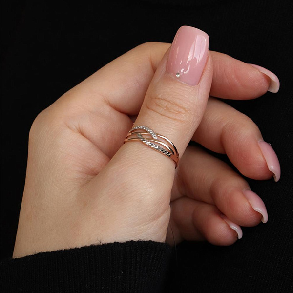 Кольцо дорожка из красного золота с 11 бриллиантами