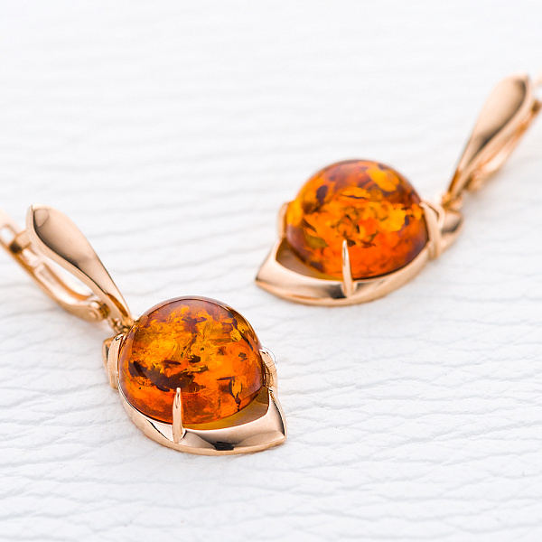 Серьги из красного золота с янтарём