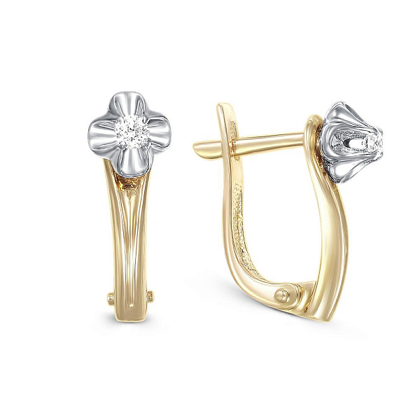 Серьги Цветы из жёлтого золота с 2 бриллиантами