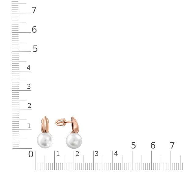 Серьги-пусеты из красного золота с 2 жемчужинами