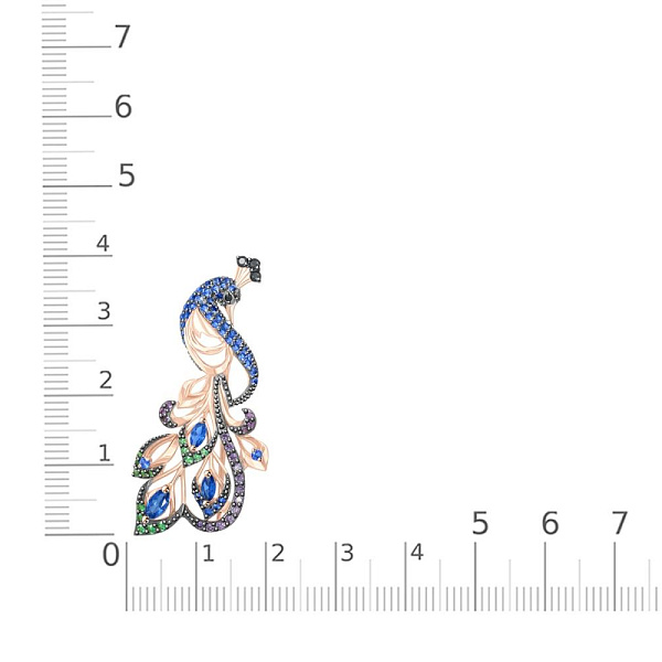 Брошь Птица из красного золота с 87 фианитами