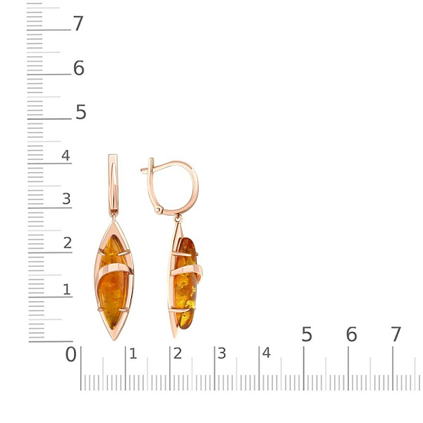 Серьги из красного золота с янтарём