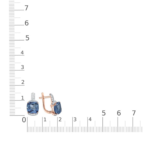 Серьги из красного золота с 2 ситаллами и 36 фианитами