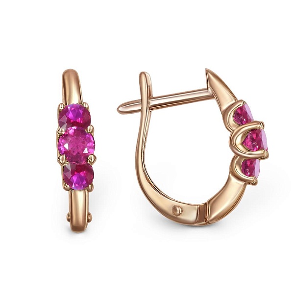 Серьги из красного золота с 6 корундами