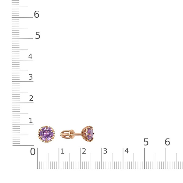 Серьги-пусеты из красного золота с 2 аметистами