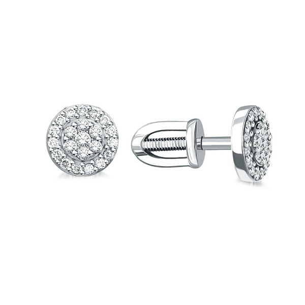 Серьги-пусеты из белого золота с 44 фианитами