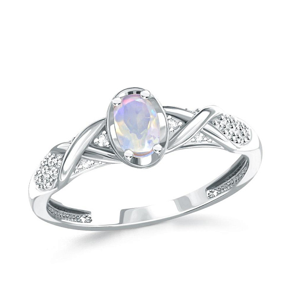 Кольцо из белого золота с опалом и 20 фианитами