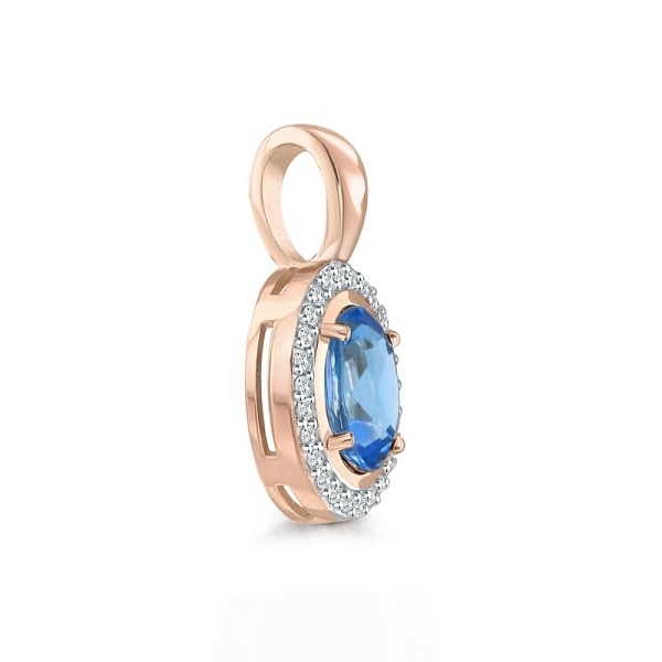 Подвеска из красного золота с топазом swiss и 26 фианитами