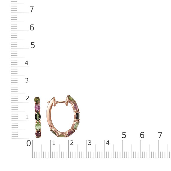 Серьги из красного золота с 14 турмалинами