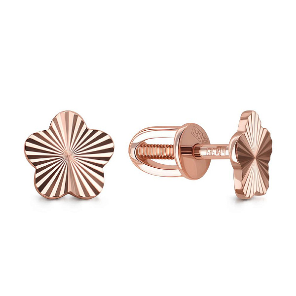 Серьги-пусеты Цветы из красного золота без вставок
