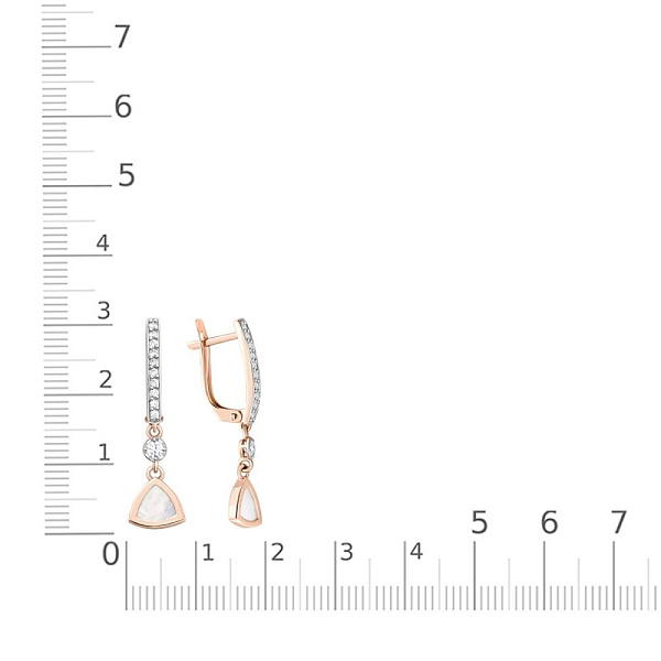 Серьги из красного золота с перламутром и 22 фианитами