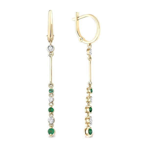 Серьги из жёлтого золота с 6 изумрудами и 6 бриллиантами