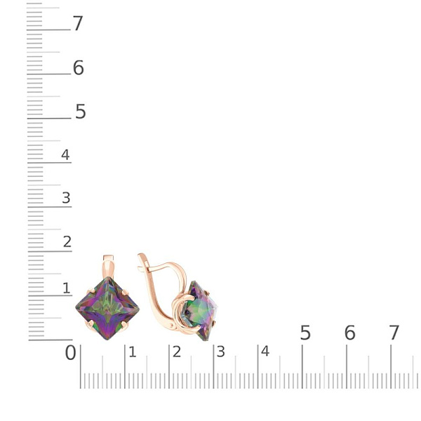 Серьги из красного золота с 2 кварцами