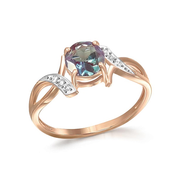 Кольцо из красного золота с александритом и 6 фианитами