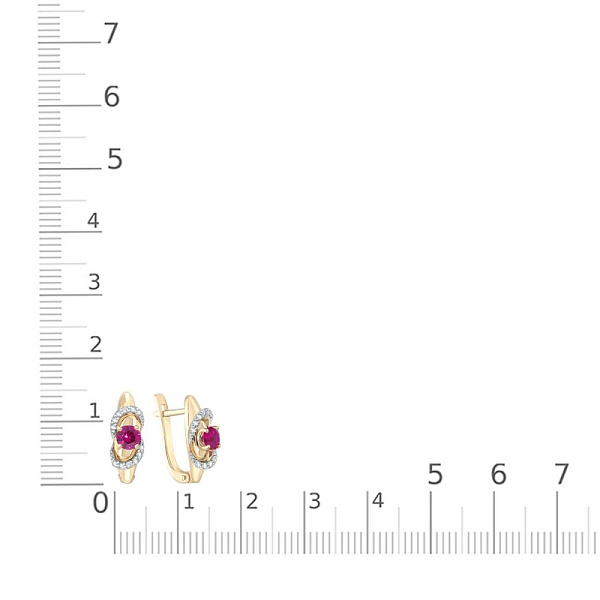 Серьги из жёлтого золота с 2 корундами и 24 фианитами
