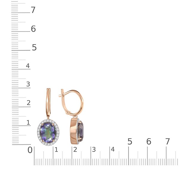 Серьги из красного золота с 2 кварцами и 48 фианитами