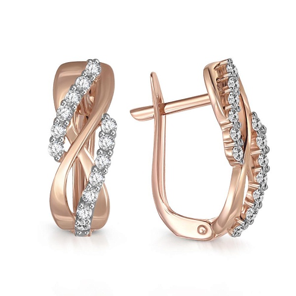 Серьги из красного золота с 24 фианитами