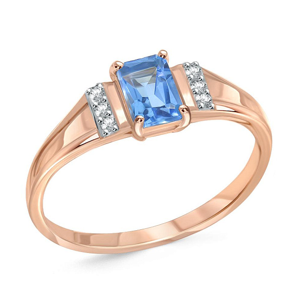 Кольцо из красного золота с топазом swiss и 6 фианитами